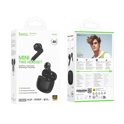 hoco TWS Earbuds Deep Bass IPX4 – EW201 Black