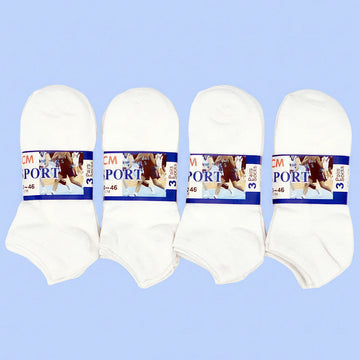 Pair of white thin ankle socks for men and women, size M7-11/W8-12, from dealonlinenz, shown on a white background.