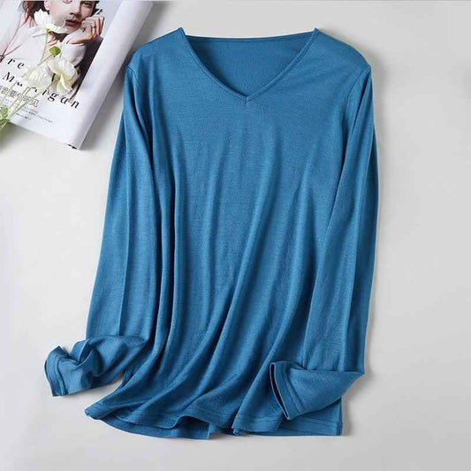Women's V-Neck Merino Wool Thermal Base Layer - Slim Fit Long Sleeve | Winter Layering