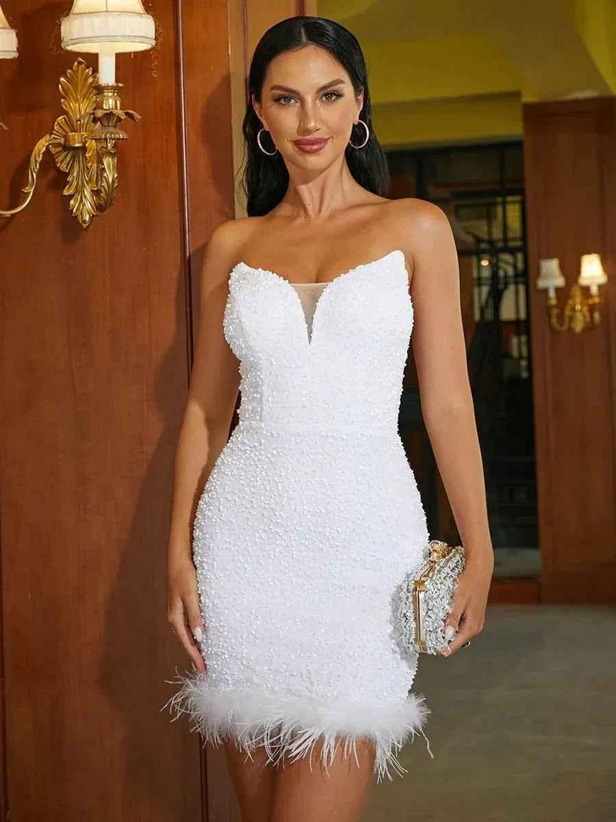 Women's Feather Trim Cocktail Dress