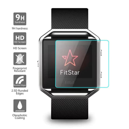 Fitbit Blaze smartwatch with clear screen protector from That Watch Shop, protecting and enhancing the watch display.