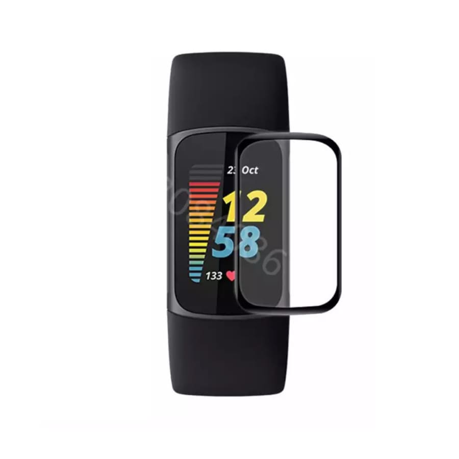 Black Fitbit Charge 3 and 4 screen protectors, pack of 2, for smartwatch protection and clear display.