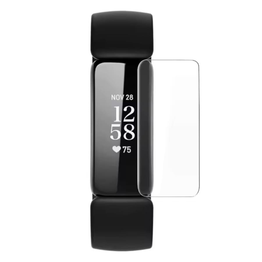 Black Fitbit Inspire 2 screen protector for watch, designed to safeguard the fitness tracker display from scratches and damage.