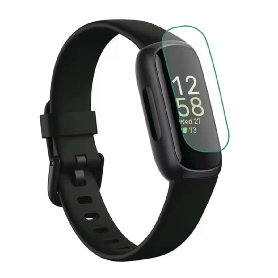 Set of four black hydrogel screen protectors for Fitbit Inspire 3 fitness watch, providing durable protection for the watch screen.