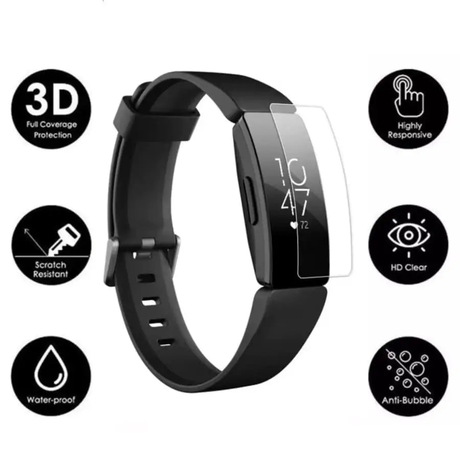 Set of five Habicare Fitbit Inspire HR screen protectors for watch display, clear and durable protection for fitness tracker screens.