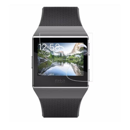 Pack of six black Hydrogel Screen Protectors for Fitbit Ionic smartwatch, showing protective film on watch face.