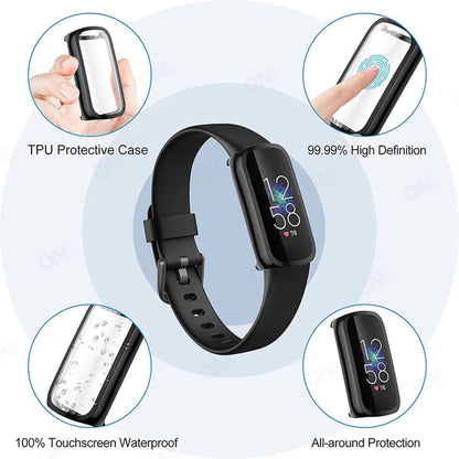 Black Fitbit Luxe protective watch case from That Watch Shop, showcasing durable coverage and precise fit for the fitness tracker.