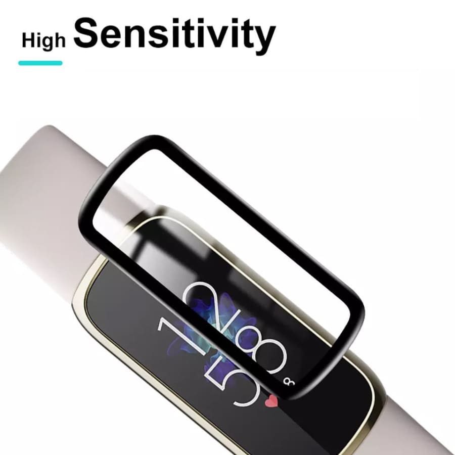 Two Fitbit Luxe screen protectors by That Watch Shop shown in clear plastic packaging, designed to shield the watch display.