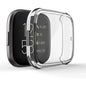 Clear Habicare protective case for Fitbit Sense 2 watch, showing a transparent, durable cover on the device.