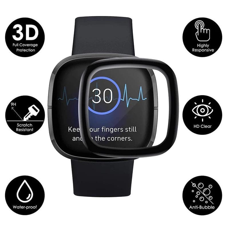 Pack of two Fitbit Sense screen protectors, clear watch screen protectors designed to safeguard your Fitbit smartwatch display.
