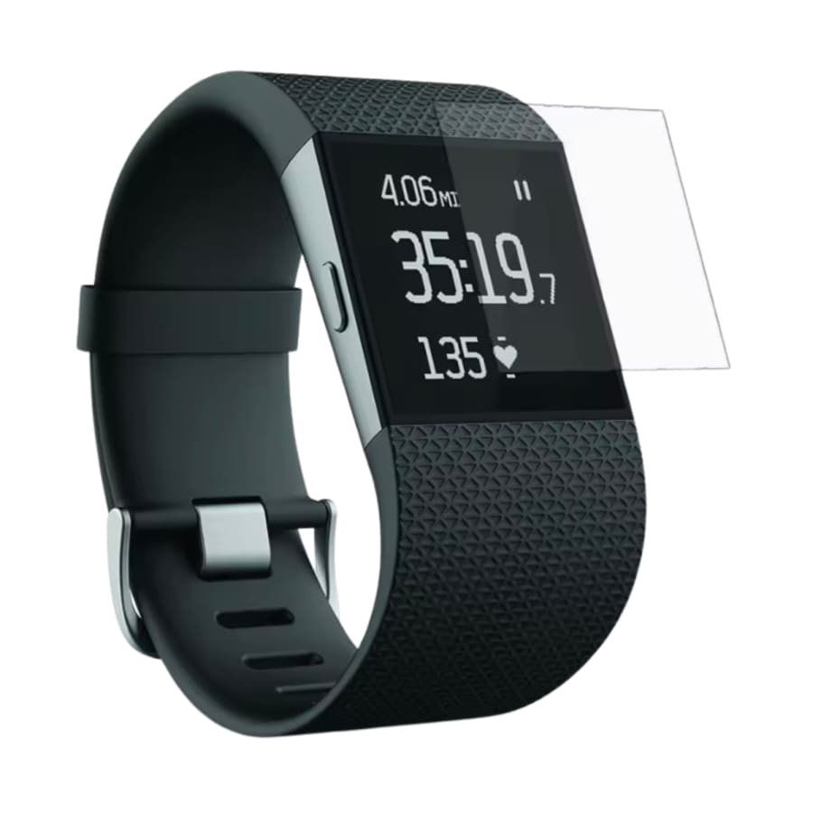 Black Fitbit Surge screen protector by That Watch Shop, designed to shield the fitness tracker’s display.