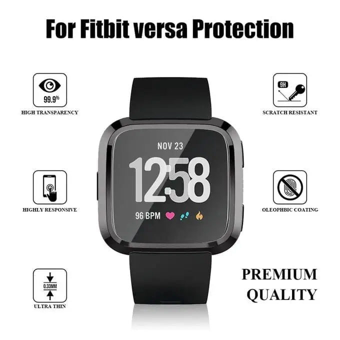 Black Habicare protective case for Fitbit Versa 1 watch, providing durable coverage and a secure fit.