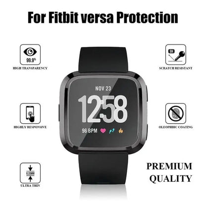 Black Habicare protective case for Fitbit Versa 1 watch, providing durable coverage and a secure fit.