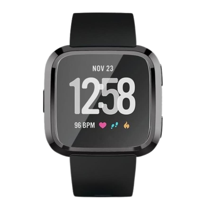 Black protective case for Fitbit Versa 1 smartwatch, designed to shield the device from scratches and impacts.