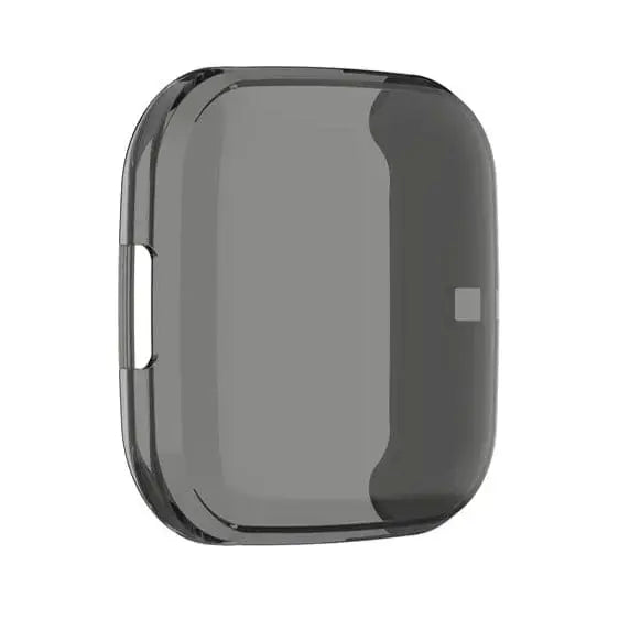 Transparent black Habicare protective case for Fitbit Versa 2 watch, showing the clear, durable cover fitting the device.