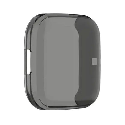 Transparent black Habicare protective case for Fitbit Versa 2 watch, showing the clear, durable cover fitting the device.