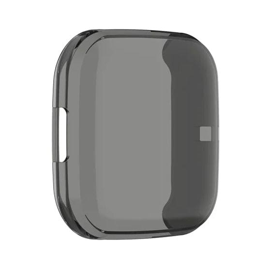 Translucent gray protective case for Fitbit Versa 2 smartwatch, designed to safeguard the device from scratches and impacts.