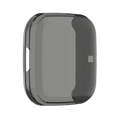 Translucent gray protective case for Fitbit Versa 2 smartwatch, designed to safeguard the device from scratches and impacts.