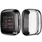 Black protective case for Fitbit Versa 4 smartwatch, designed to shield and enhance the device with durable material.