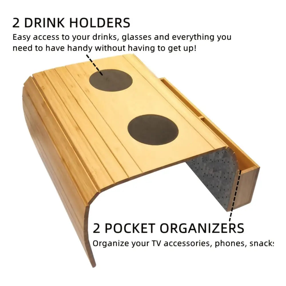 Foldable Bamboo Sofa Armrest Table with Cup Holder (2 colours available) Habicare