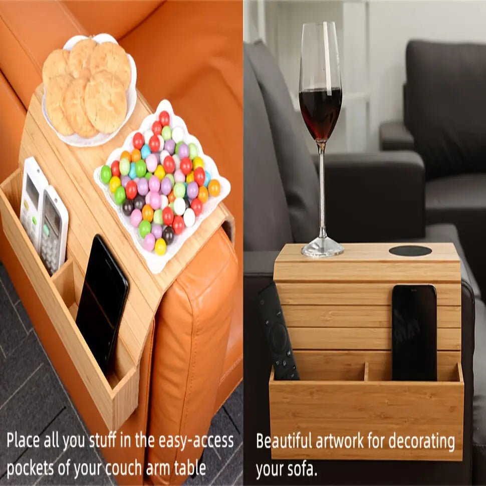 Foldable Bamboo Sofa Armrest Table with Cup Holder (2 colours available) Habicare