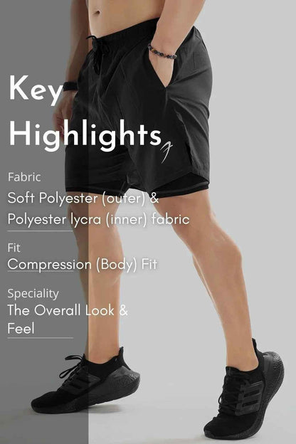 2 in 1 Compression Shorts Dark Grey