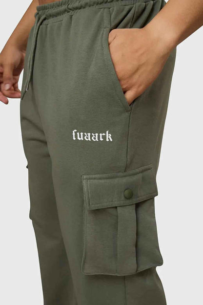 Fuaark Nz Pinnacle Pocket Pants in olive, men's joggers with side pockets, casual comfort, XS size, slim fit style.
