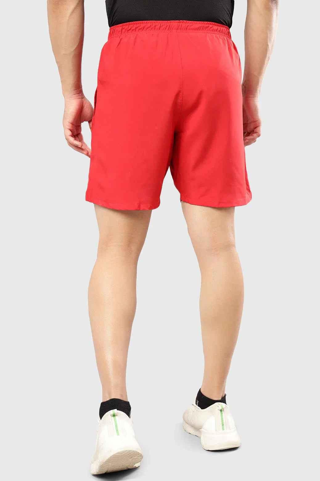 Red 2-in-1 compression shorts by Fuaark Nz, featuring a snug fit and athletic design for active wear.