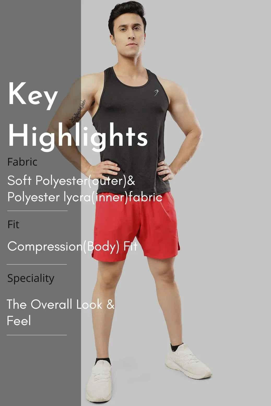 Red Fuaark Nz 2-in-1 compression shorts for men, featuring stretchy fabric and a comfortable fit for active wear.