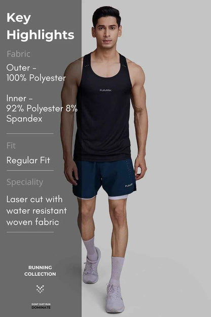 Fuaark NZ 2-in-1 Laser Shorts in pine green, lightweight athletic shorts with a sleek design and comfortable fit.