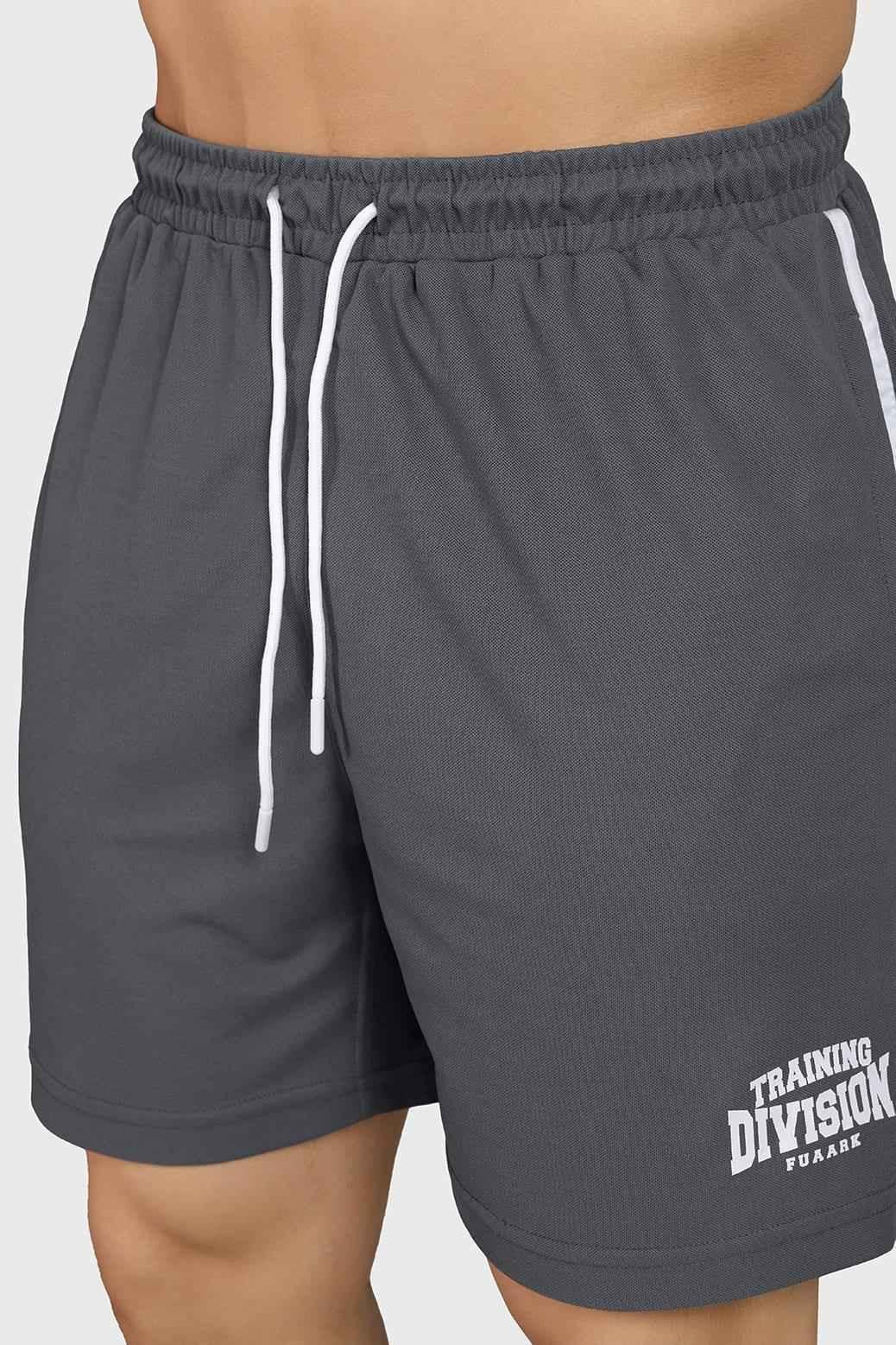 Fuaark NZ Grit Shorts in grey laid flat showing their casual fit and durable fabric perfect for outdoor wear.
