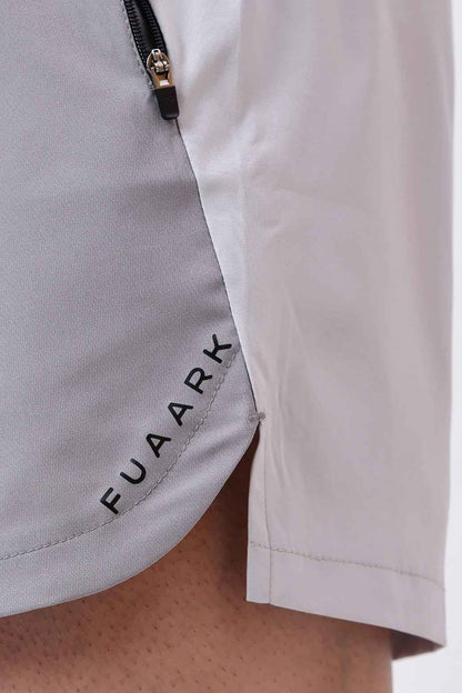 Light grey Snap Colourblock Shorts by Fuaark Nz featuring a stylish colorblock design and comfortable fit.