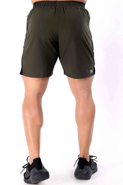 Olive green Fuaark Nz Studio Shorts laid flat, showcasing their relaxed fit and casual style for comfortable summer wear.