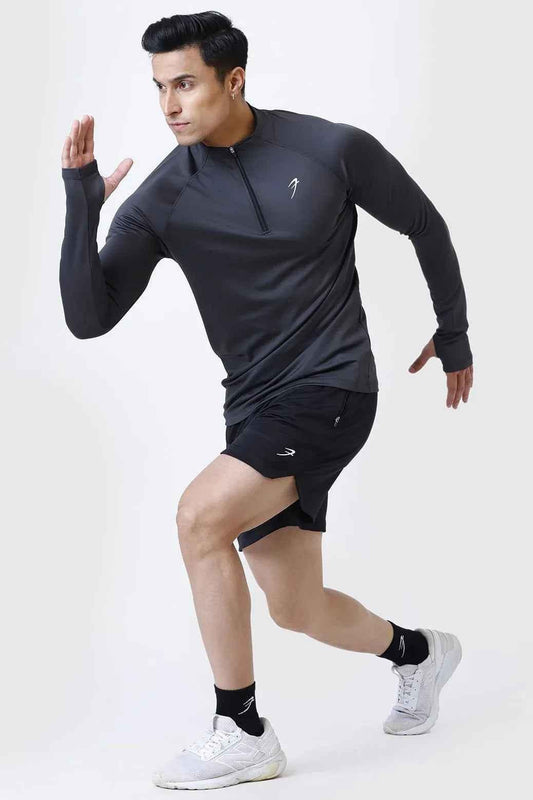 Dark grey Rush Pullover T-shirt by Fuaark Nz, casual fit, soft fabric, displayed on a plain background.