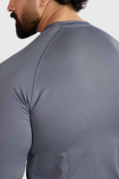 Light grey Fuaark Nz full-sleeves T-shirt featuring a casual fit and soft fabric, ideal for everyday wear.