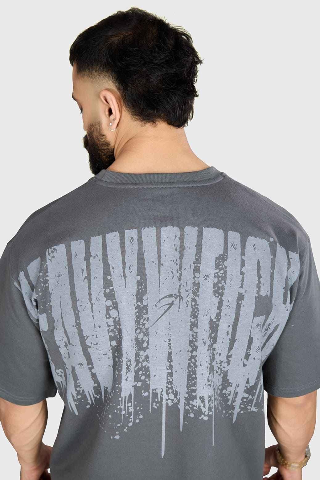 Heavyweight oversized grey T-shirt by Fuaark Nz, showcasing a relaxed fit and soft fabric for maximum comfort.