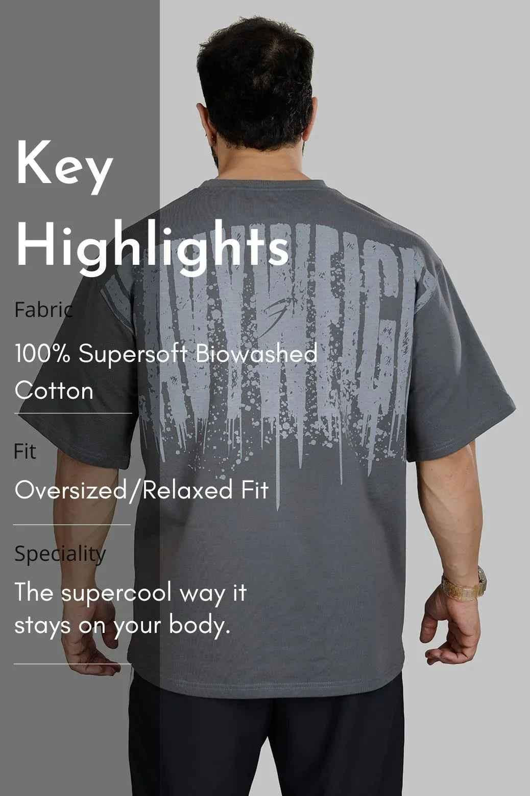 Heavyweight oversized grey T-shirt from Fuaark Nz, made for maximum comfort, shown on a model with a relaxed fit.