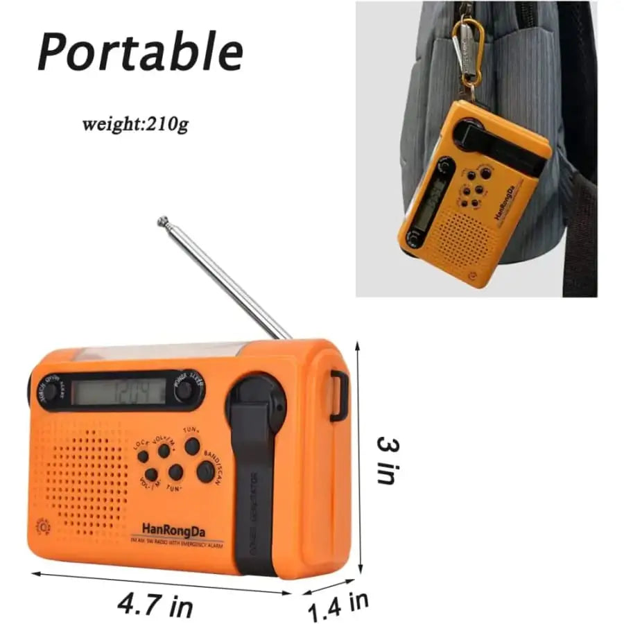 Full Band AM/FM/SW1/SW2 Radio, Torch, Solar Panel & Hand Crank - Power Bank Habicare