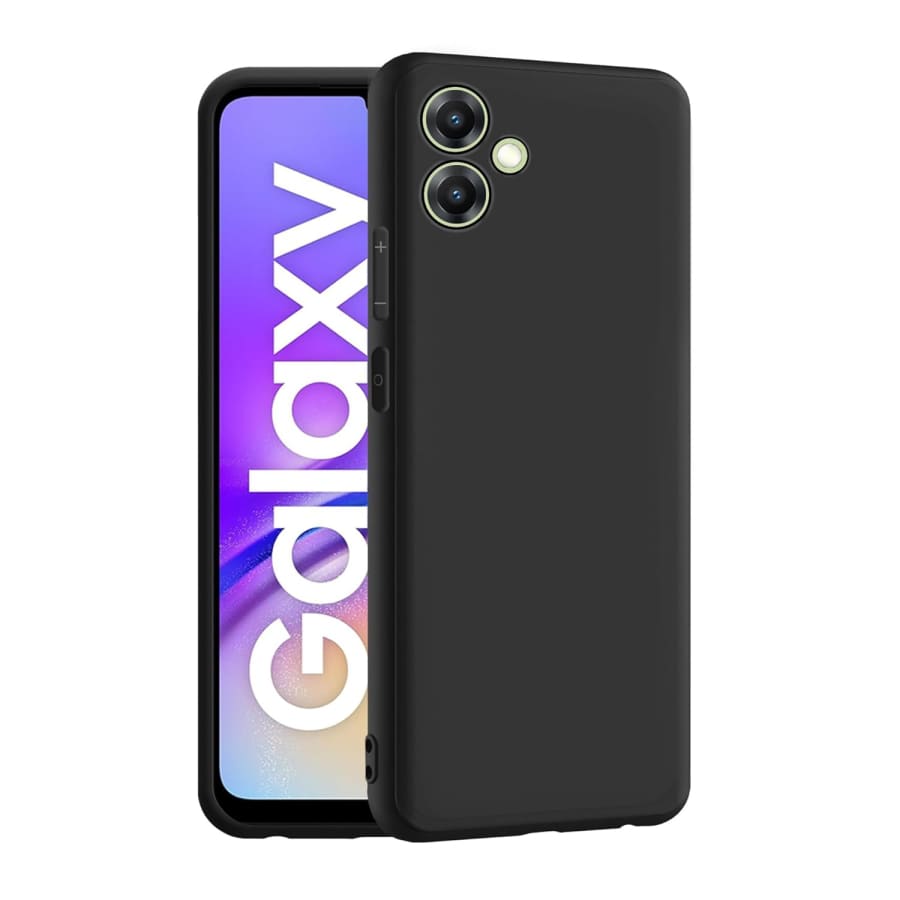 Black protective case and screen protector for Samsung Galaxy A05 from 9eight5, showing the sleek case and clear screen cover.