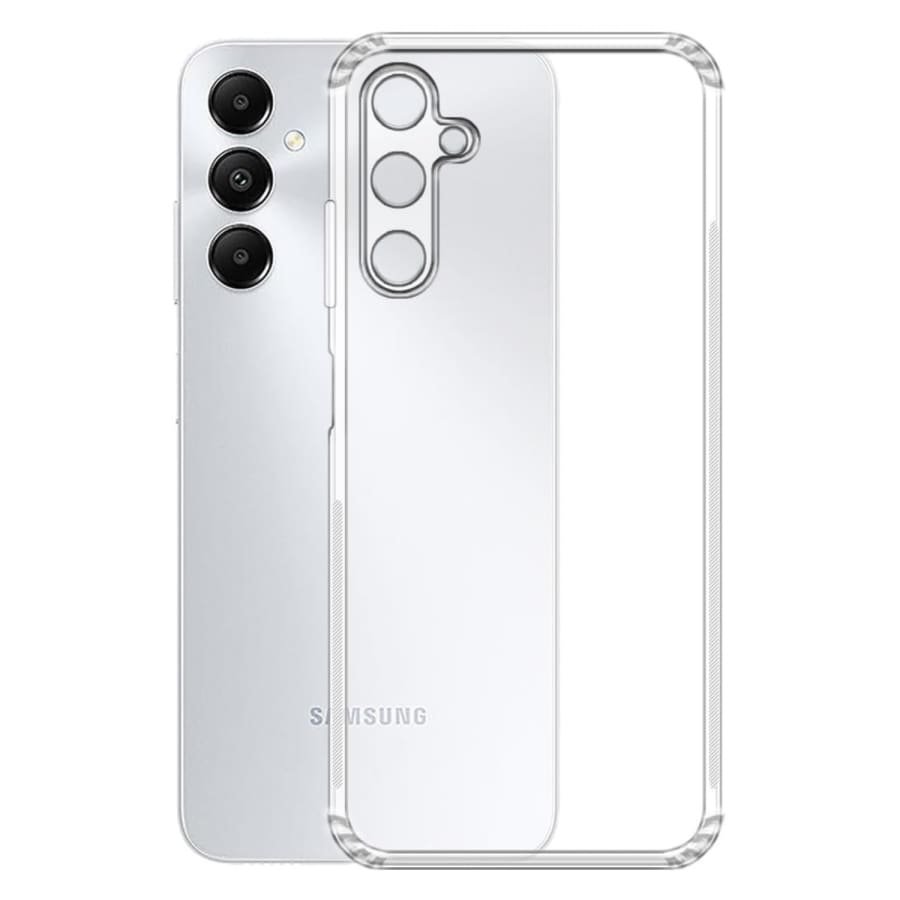 Clear protective case and screen protector for Samsung Galaxy A05s by 9eight5, showing the transparent design on the phone.
