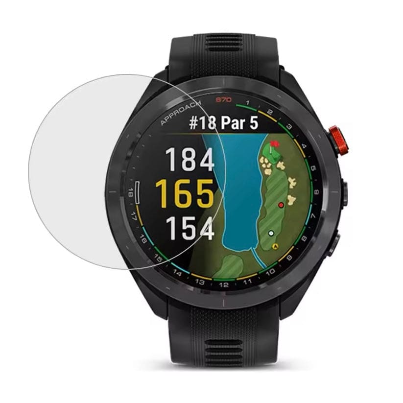 Black Garmin Approach S62 watch screen protector, designed to protect the watch display from scratches and damage.