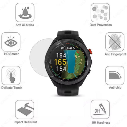Garmin Approach S62 smartwatch with clear screen protector, showing protective film on the watch face for durable screen protection.
