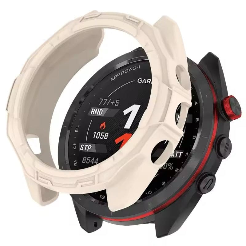 Ivory protective watch case for Garmin Approach S70 47mm smartwatch, showing bezel protection and durable material.