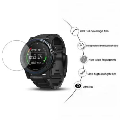 Set of five Habicare Garmin Descent Mk1 watch screen protectors showing clear, durable protection for smartwatch screens.