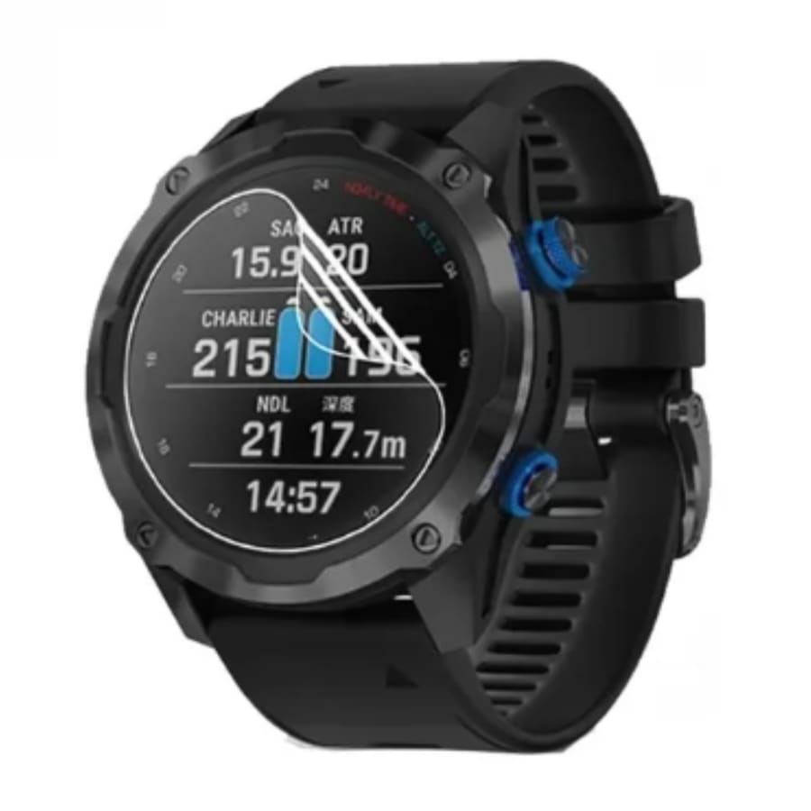Pack of 6 black hydrogel screen protectors for Garmin Descent Mk2 and Mk2i watch, designed to safeguard the watch display.