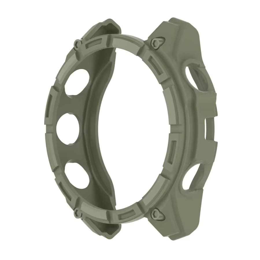 Olive green protective case for Garmin Enduro 3 watch, made by That Watch Shop, shown on the watch in a close-up image.
