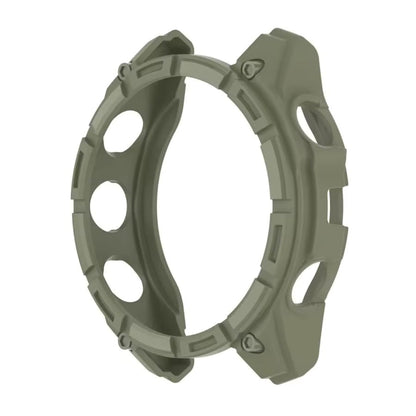 Olive green protective case for Garmin Enduro 3 watch, made by That Watch Shop, shown on the watch in a close-up image.
