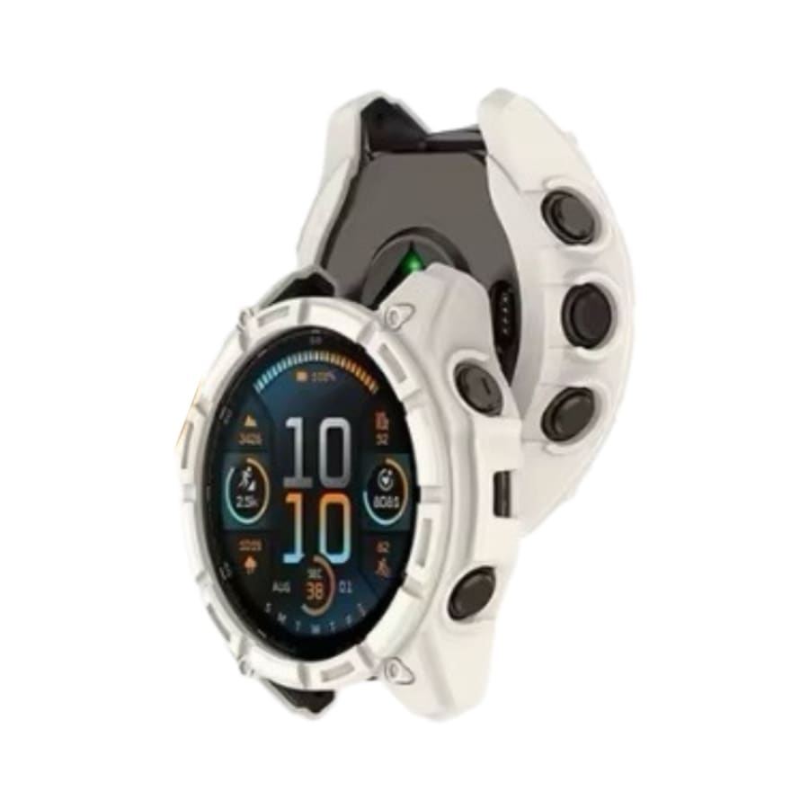 White protective watch case for Garmin Enduro 3, designed to shield the smartwatch from scratches and impacts.
