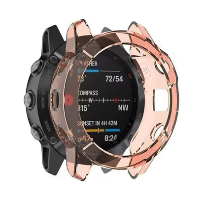 Pink protective case for Garmin Enduro smartwatch, made by That Watch Shop, shown on the watch in this image.