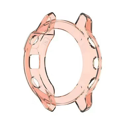 Pink protective watch case for Garmin Enduro, transparent design, made by That Watch Shop for durable device protection.